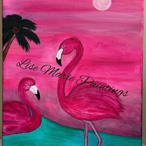 Tropical Flamingo Acrylic Painting Original by Artist